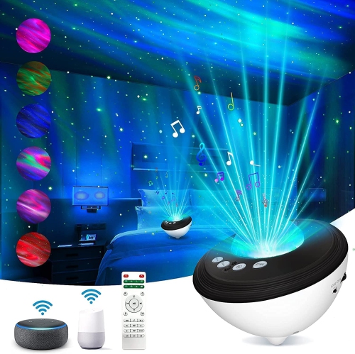 Galaxy Star Night Light Projector for Bedroom, LUXONIC Aurora Light Projector Compatible with Alexa & Smart APP, White Noise