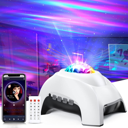 HLD  Galaxy Projector Aurora Light Projector With Bluetooth Music Speaker, Remote Control Galaxy Lamp Noise Star Projector In White