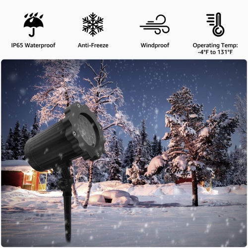 Christmas Snowflake Projector Lights Outdoor, IP65 Waterproof Holiday Snowfall LED Lighting Wall Mounted & Floor Mount Garde