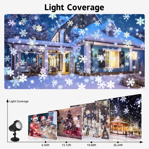 Christmas Snowflake Projector Lights Outdoor, IP65 Waterproof Holiday Snowfall LED Lighting Wall Mounted & Floor Mount Garde