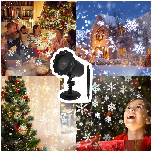 Christmas Snowflake Projector Lights Outdoor, IP65 Waterproof Holiday Snowfall LED Lighting Wall Mounted & Floor Mount Garde