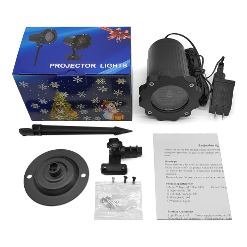 Christmas Snowflake Projector Lights Outdoor, IP65 Waterproof Holiday Snowfall LED Lighting Wall Mounted & Floor Mount Garde