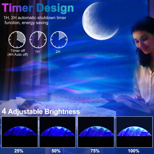 Cadrim Star Light Projector Aurora with Moon, LED Laser Starry Projection Built-in Bluetooth Speaker and Remote Multi-Color