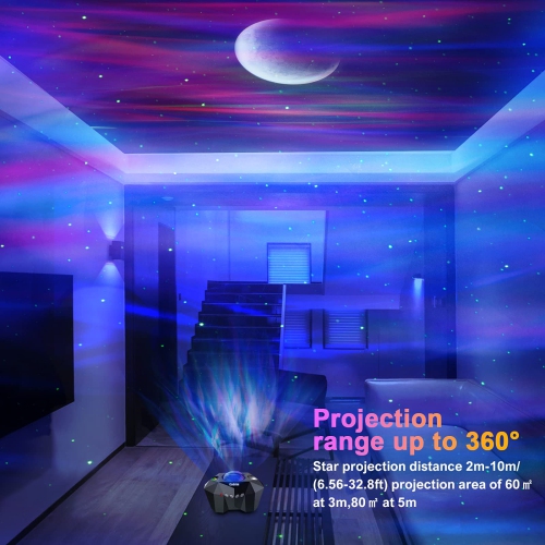Cadrim Star Light Projector Aurora with Moon, LED Laser Starry Projection Built-in Bluetooth Speaker and Remote Multi-Color