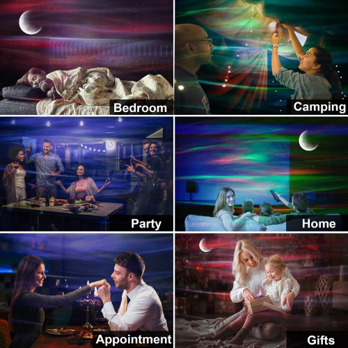 Cadrim Star Light Projector Aurora with Moon, LED Laser Starry Projection Built-in Bluetooth Speaker and Remote Multi-Color