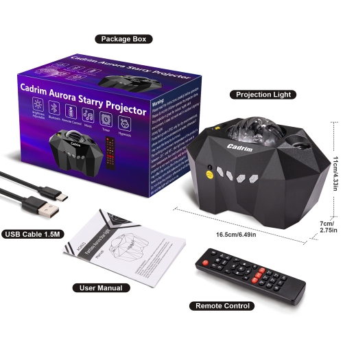 Cadrim Star Light Projector Aurora with Moon, LED Laser Starry Projection Built-in Bluetooth Speaker and Remote Multi-Color