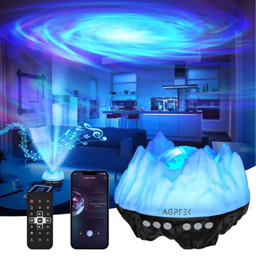 HLD Northern Lights Galaxy Projector, Agptek Night Light for Bedroom With Bluetooth Music Speaker & White Noise, Led Bedside Lam