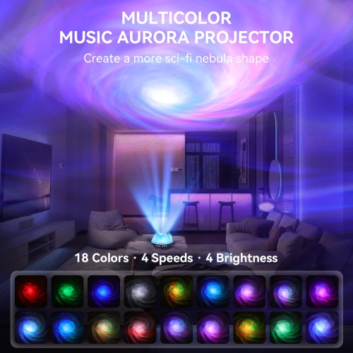 Northern Lights Galaxy Projector, AGPTEK Night Light for Bedroom with Bluetooth Music Speaker & White Noise, LED Bedside Lam