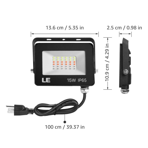 LE RGB LED Flood Light, 15W Outdoor Color Changing Floodlight with Remote Control, Waterproof and Dimmable LED Security Ligh