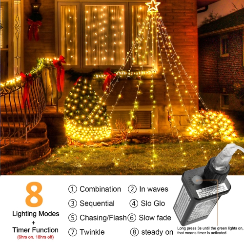 Lyhope Christmas Lights, 317 LED 8 Modes 10ft X 9 Strands Christmas String Lights, with 12" Topper Star Christmas Tree Decor