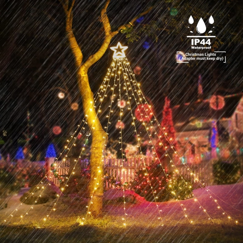 Lyhope Christmas Lights, 317 LED 8 Modes 10ft X 9 Strands Christmas String Lights, with 12" Topper Star Christmas Tree Decor
