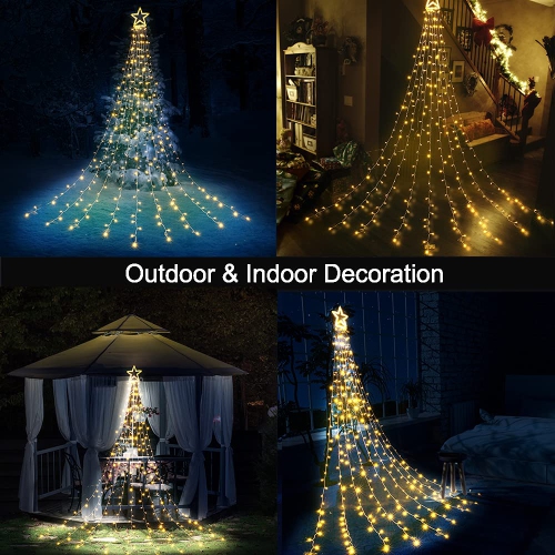 Lyhope Christmas Lights, 317 LED 8 Modes 10ft X 9 Strands Christmas String Lights, with 12" Topper Star Christmas Tree Decor