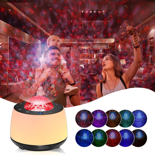 Star Projector Light with Night Light Moon and Nebula Effect/Bluetooth Voice Control/Rotating Ocean Wave/Bluetooth Speaker/W