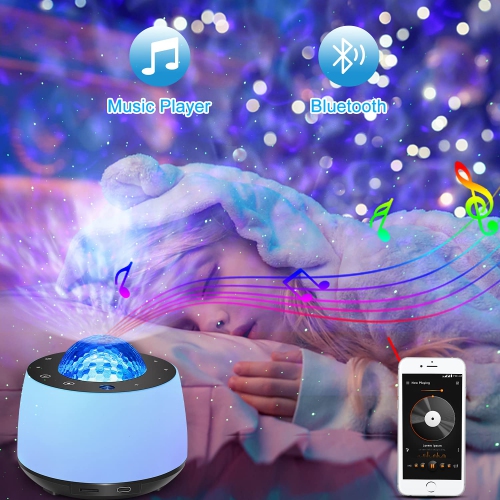 Star Projector Light with Night Light Moon and Nebula Effect/Bluetooth Voice Control/Rotating Ocean Wave/Bluetooth Speaker/W