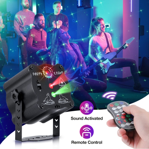 Party Lights DJ Disco Light, Strobe Light Disco Projector with Remote Control, Sound Activated RGB LED Party Lights for Chri