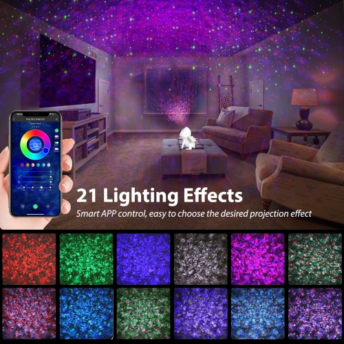 Webcem Star Projector, 3 in 1 Galaxy Night Light Projector with Remote & APP Control, Bluetooth Speaker, 8 White Noises, Tim