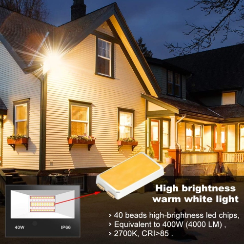 LED Flood Light Outdoor 400W Equivalent 4000LM, RGB Color Changing Floodlight with Timing Remote, 120 Colors and Warm White,