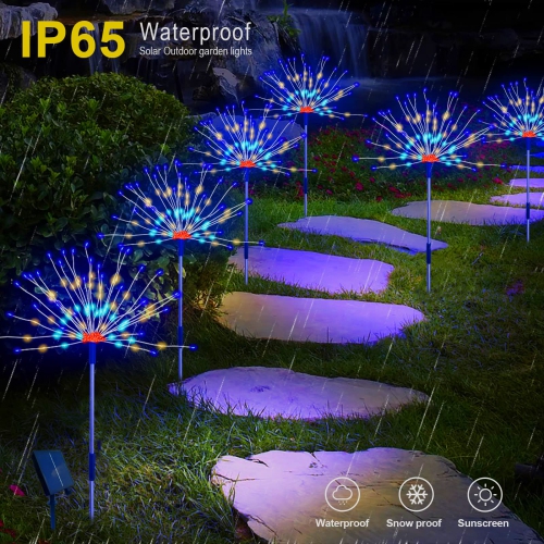 Solar Fireworks Lights Outdoor Waterproof,4 Pack Solar Garden Lights Outdoor 8 Lighting Modes with Remote Control , 480 LED