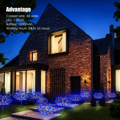 Solar Fireworks Lights Outdoor Waterproof,4 Pack Solar Garden Lights Outdoor 8 Lighting Modes with Remote Control , 480 LED