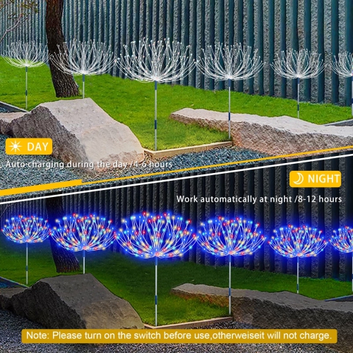 Solar Fireworks Lights Outdoor Waterproof,4 Pack Solar Garden Lights Outdoor 8 Lighting Modes with Remote Control , 480 LED