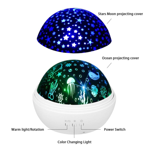 Projecteur de veilleuse pour bébé, projecteur rotatif Star Moon and Ocean Wave, veilleuse Best Chirstmas pour enfants Bedro