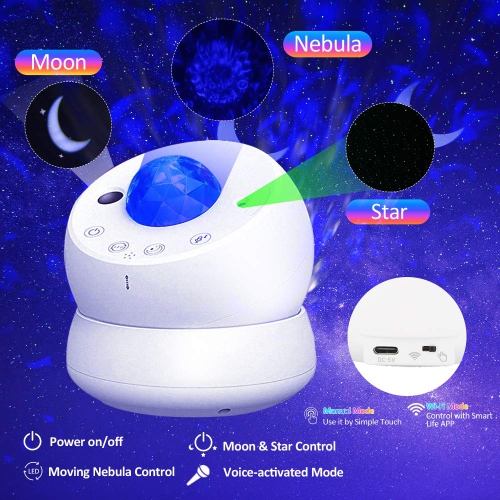 Galaxy Projector, Star Projector Smart Night Light Works with Alexa, Google Assistant, LED Nebula Cloud Ocean Wave Projector