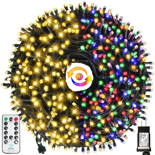 HLD  Mzd8391 Upgraded Color Changing Christmas String Lights Outdoor Indoor, 108Ft 300 Led Warm Multi Color Fairy Lights, E In White