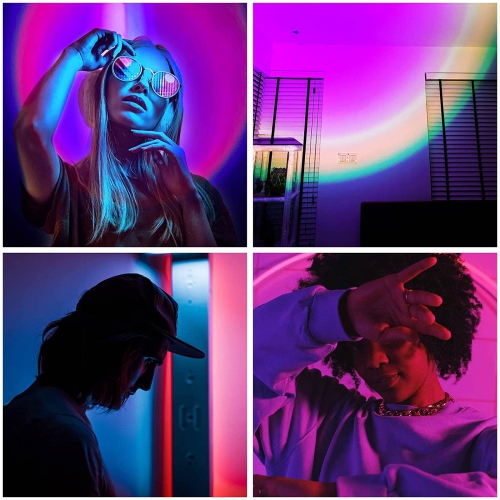 Sunset Lamp, RGB 16 Colors Romantic Sunset Projection Lamp with Remote Control 4 Modes, Rainbow Projection Night Light for C