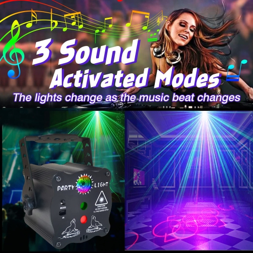 Couvkadl DJ Disco Light, Stage Party Lights, Rechargeable Laser Light Sound Activated RGB Led Flash Strobe Projector with Re