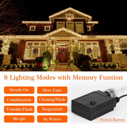 164FT 500LEDs Fairy Lights, Areker Plug in Christmas Lights with 8 Flashing Modes and Memory Function, Waterproof Outdoor St