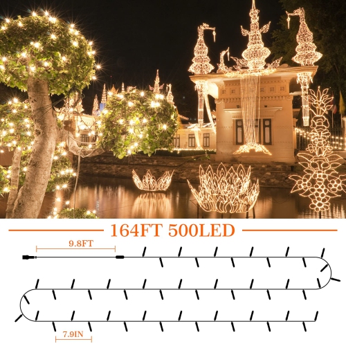 164FT 500LEDs Fairy Lights, Areker Plug in Christmas Lights with 8 Flashing Modes and Memory Function, Waterproof Outdoor St