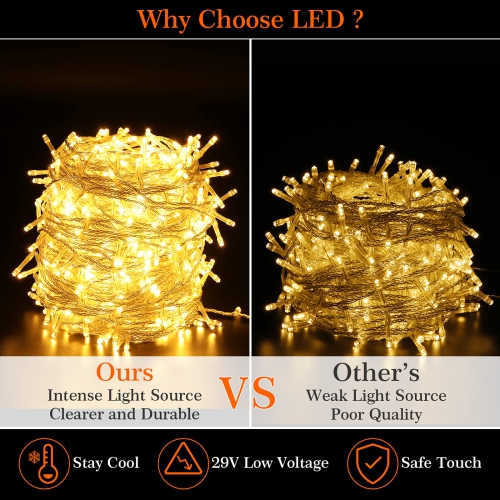 164FT 500LEDs Fairy Lights, Areker Plug in Christmas Lights with 8 Flashing Modes and Memory Function, Waterproof Outdoor St