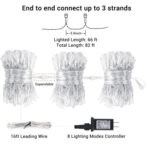 Lumières de Noël d'intérieur/extérieur à DEL, 76 pi 200 DEL, 8 modes, guirlande de lumières avec minuterie, connectable, Christmas Twinkle