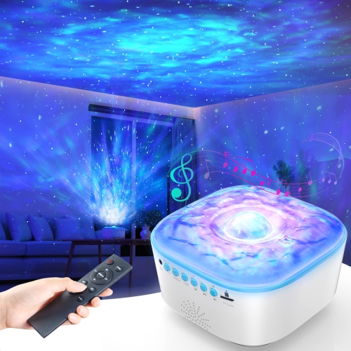 Veilleuse projecteur LED ciel étoilé et galaxies 6 films avec haut-parleur  et USB • Veilleuse