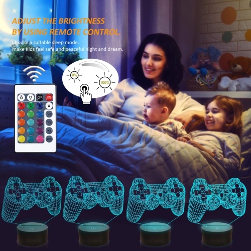 FULLOSUN Pixel Game Over Illusion Lamp, Gamepad 3D Night Light with Remote Control 16 Color Changing Gaming Roo