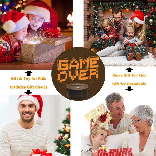 FULLOSUN Pixel Game Over Illusion Lamp, Gamepad 3D Night Light with Remote Control 16 Color Changing Gaming Roo