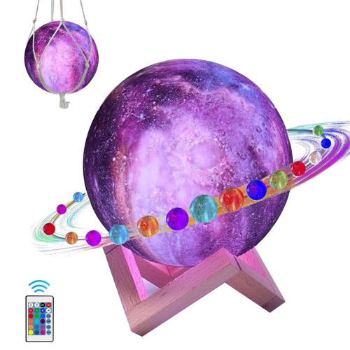 HLD Guifier Moon Lamp Night Light Galaxy With 16 Colors Led 3D Print, Stand, Remote, Touch Control And USB Rechargeable