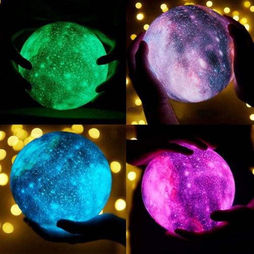 GUIFIER Moon Lamp Night Light Galaxy with 16 Colors LED 3D Print, Stand, Remote, Touch Control and USB Rechargeable