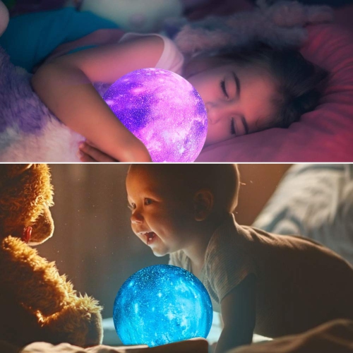 GUIFIER Moon Lamp Night Light Galaxy with 16 Colors LED 3D Print, Stand, Remote, Touch Control and USB Rechargeable