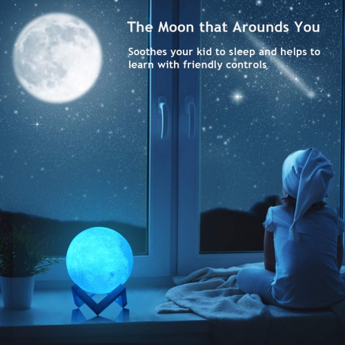 Moon Lamp, 3D Printed Night Light ?Remote & Tap & Touch Control with 16 RGB Colors, 4 Changing Mode, Dim Function, Timer ? L
