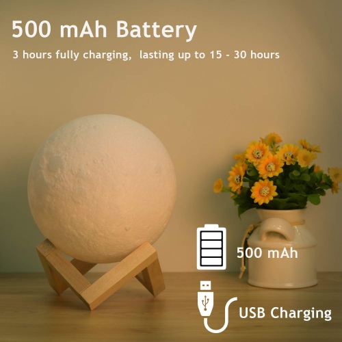 Moon Lamp, 3D Printed Night Light ?Remote & Tap & Touch Control with 16 RGB Colors, 4 Changing Mode, Dim Function, Timer ? L