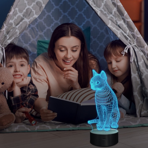 Lampeez Cat Night Light, lampe 3D Illusion pour enfants 16 couleurs qui  change avec télécommande Chambre d'enfant décor de Noël