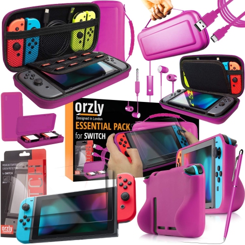 HLD  Orzly Switch Accessories Bundle – Carry Case for Nintendo Switch Console (Not Oled Model) Tempered Glass Screen Protectors