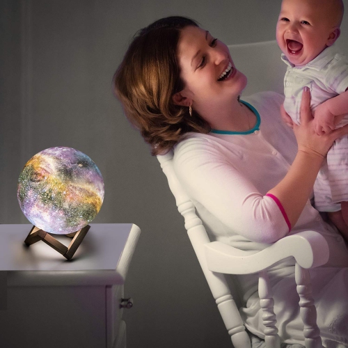 Moon Lamp, OxyLED 16 Colors 3D Print LED Galaxy Moon Light Dimmable with Stand Remote Touch Tap Control and USB Rechargeable
