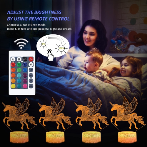 Lampe 3D Licorne pour fille, veilleuse optique FuLLOSUN Illusion, 16 couleurs avec télécommande, meilleur décoration pour chambre d'enfant