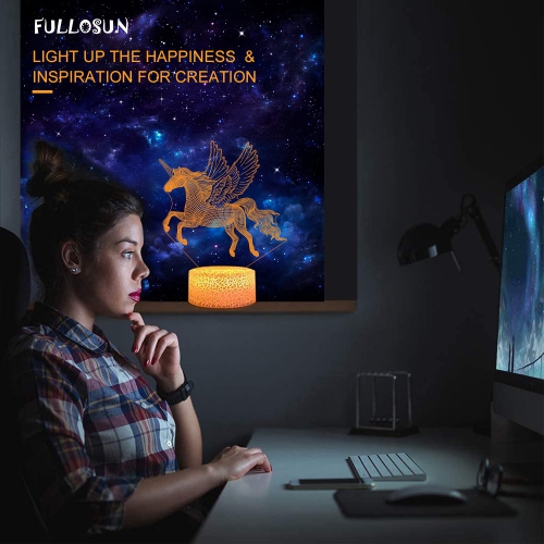 Lampe 3D Licorne pour fille, veilleuse optique FuLLOSUN Illusion, 16 couleurs avec télécommande, meilleur décoration pour chambre d'enfant