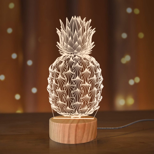 HLD Pineapple Lights, 3D Illusion Table Lamp Warm Colors 3D Lighting With USB Power(Pineapple)