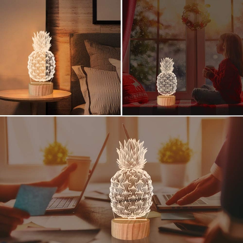 Pineapple Lights,3D Illusion Table Lamp Warm Colors 3D Lighting with USB Power(Pineapple)