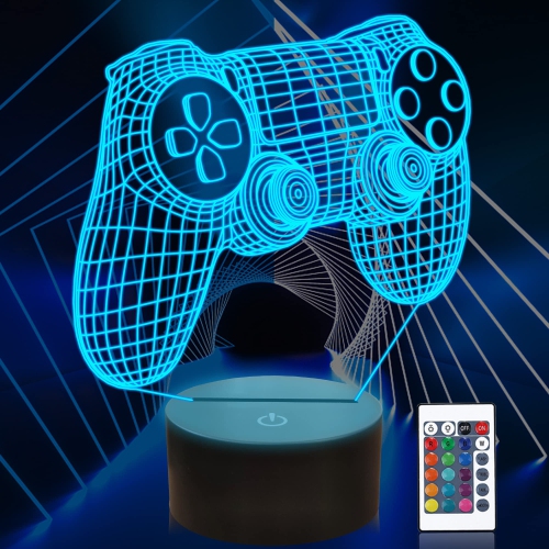 Veilleuse Gamepad d’Ammonite, lampe 3D Illusion Game Control 16 couleurs qui changent avec la télécommande, décor de salle de jeu comme Noël