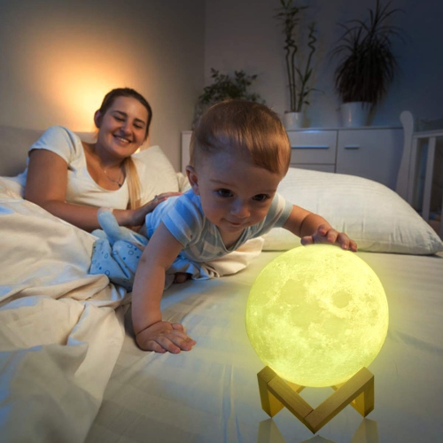 FULLOSUN Moon Lamp, 3D Printed Night Light ?Remote & Tap & Touch Control with 16 RGB Colors, 4 Changing Mode, Dim Function,